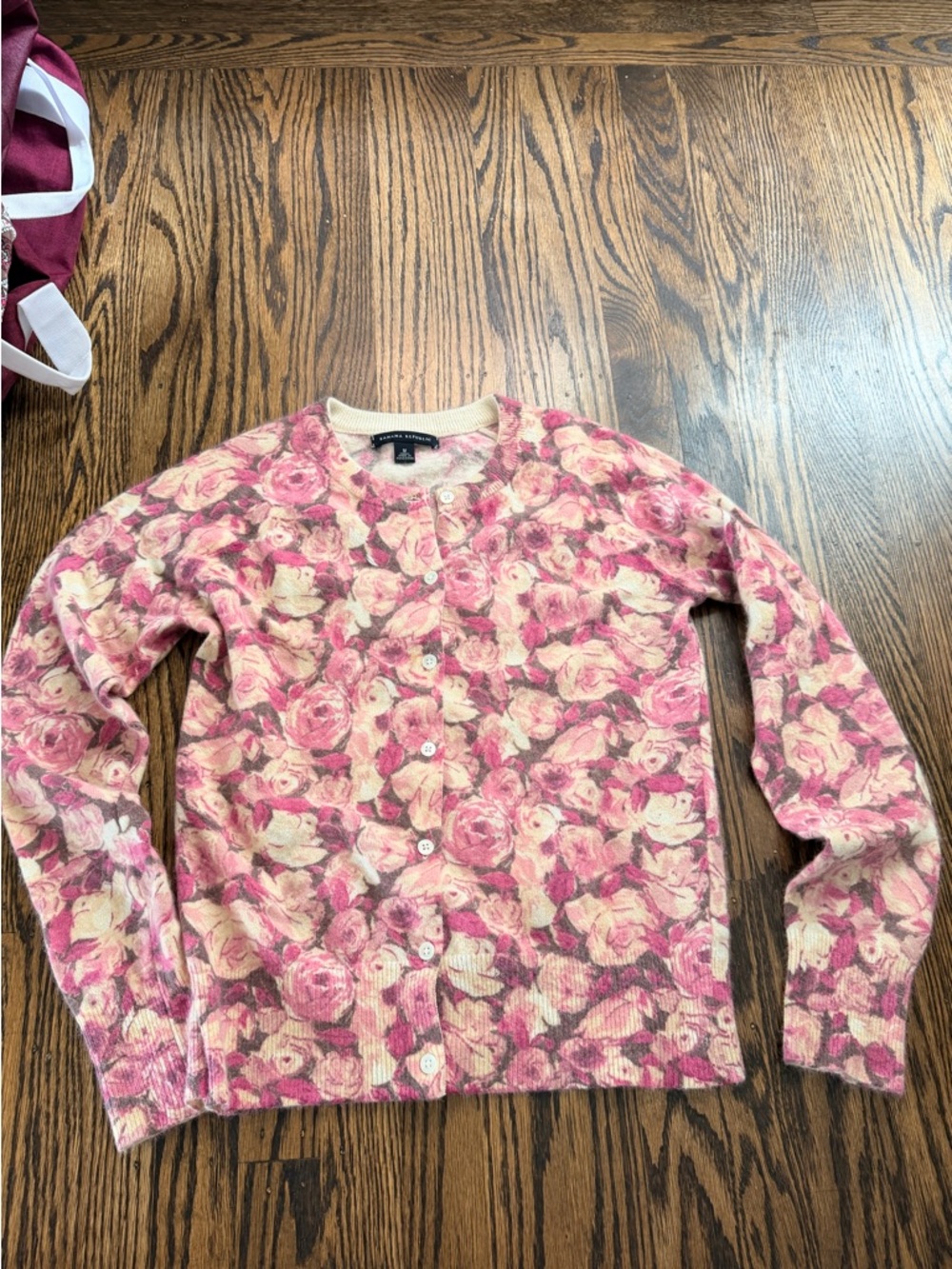 Banana Republic Pink Floral Cardigan wool angora Sweater medium